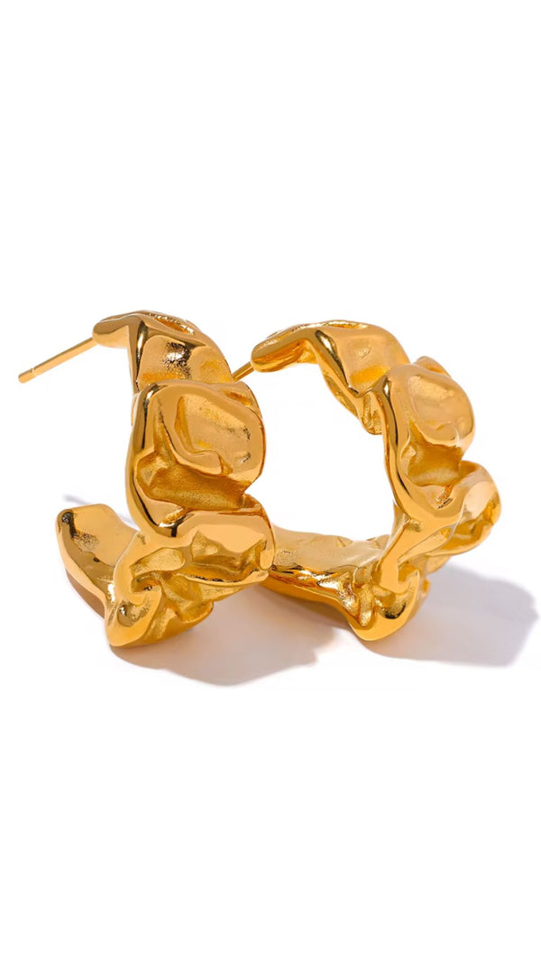 Crumpled Effect Gold Hoop Earrings
