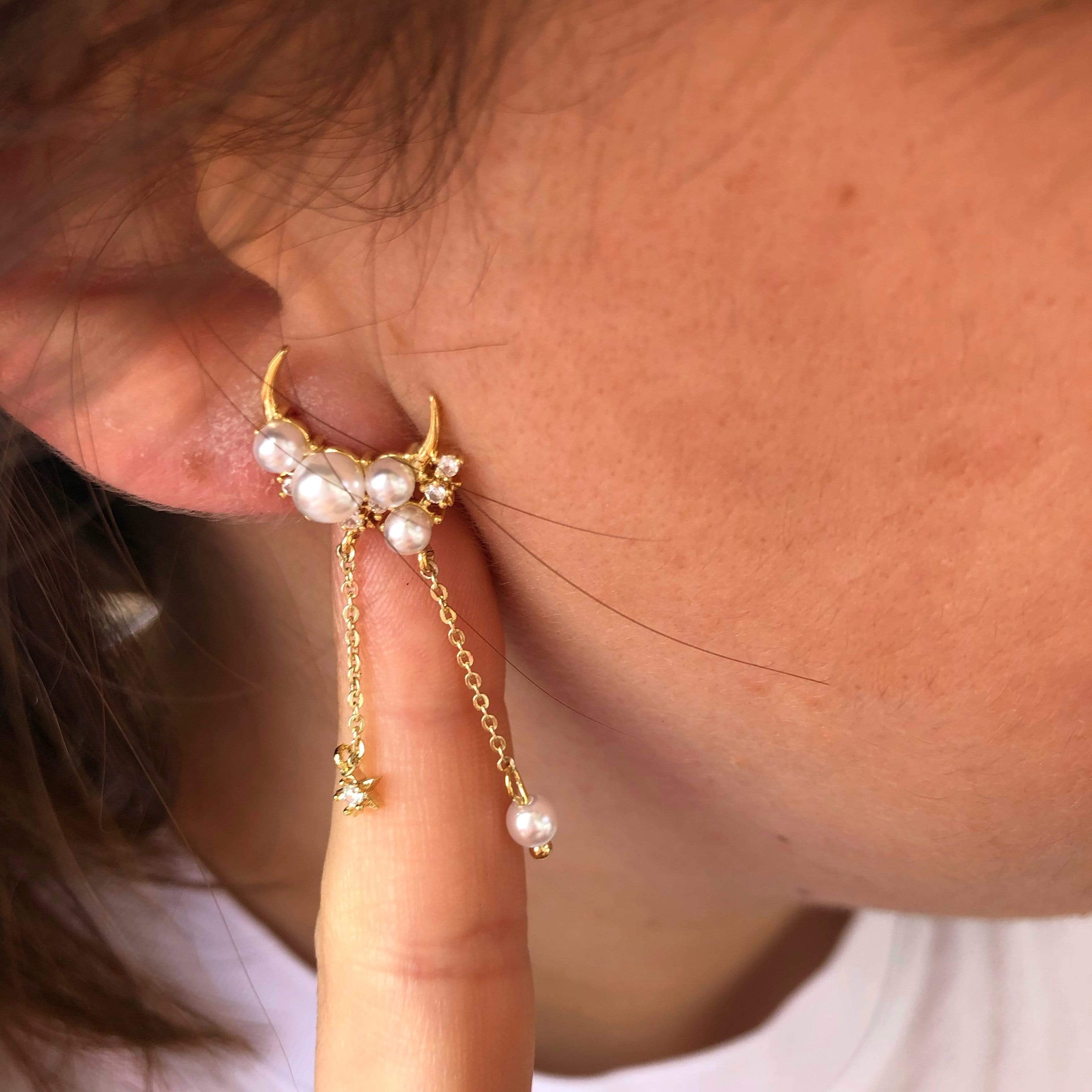 Pearls Moon Earrings